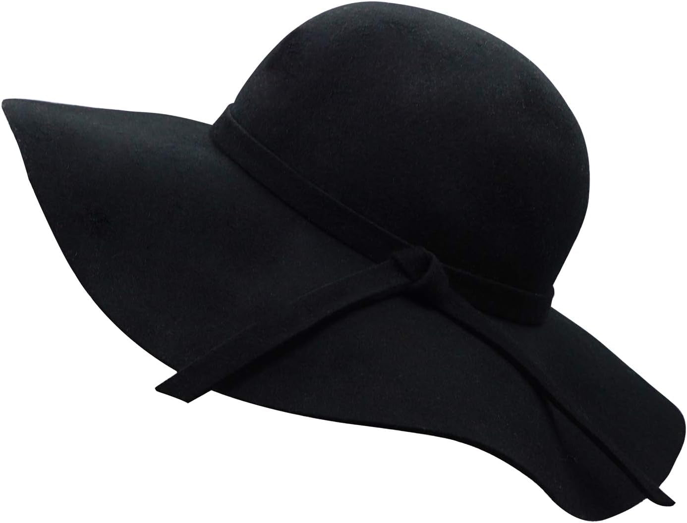 Women'S Wide Brim Wool Ribbon Band Floppy Hat