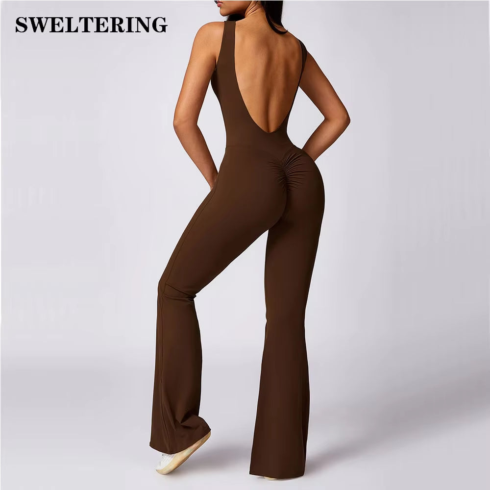 Trumpet Jumpsuit Gym Clothes Women Training Yoga Suit Sportswear Women Sports Jumpsuit Fitness Rompers Stretch Workout Bodysuits