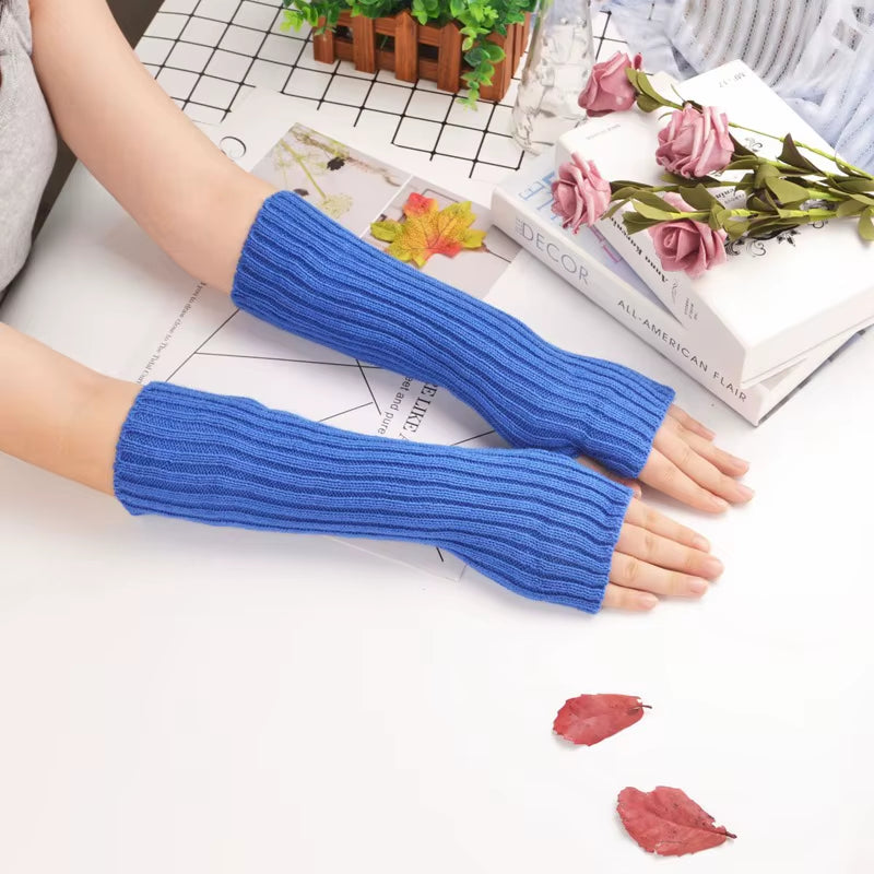 New Women Fingerless Gloves Arm Warmers Goth Knitted Kawaii Work Gloves Ankle Wrist Sleeves Harajuku Anime Cosplay Accessories