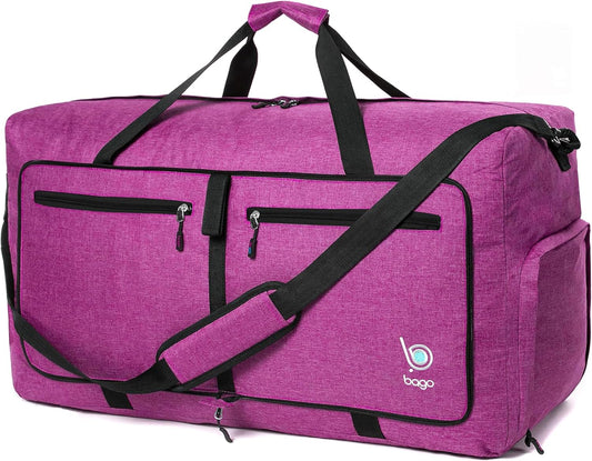 Large Foldable Duffel Bags for Traveling Women & Men - 80L Packable Duffle Bag for Travel with Shoe Compartment - Water Repellant, Heavy Duty, Lightweight Folding & Collapsible (Snowpink)