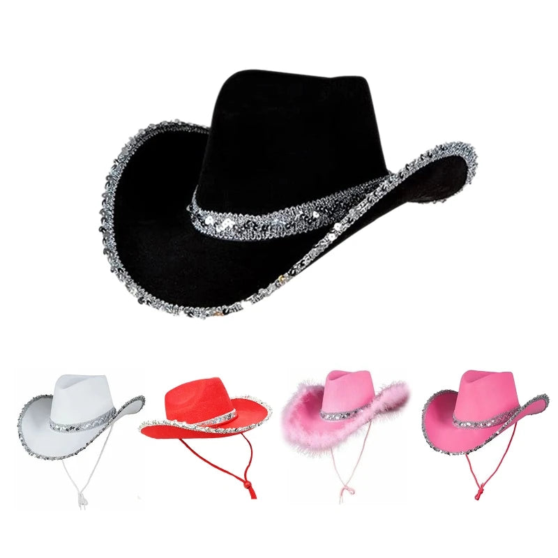 Sequin Cowgirl Hat Women Bachelorette Party Cowboy Hats Party Props Cowgirl Cosplay for Women Party Birthday Party Hats