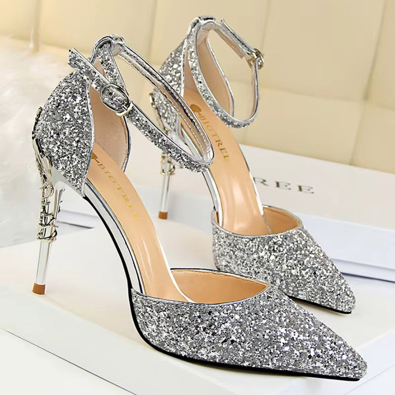 Shoes Heels 2026 New Woman Pumps Sequins High Heels Women Shoes Fashion Ladies Shoes Gold Sliver Stiletto Heels Sandals