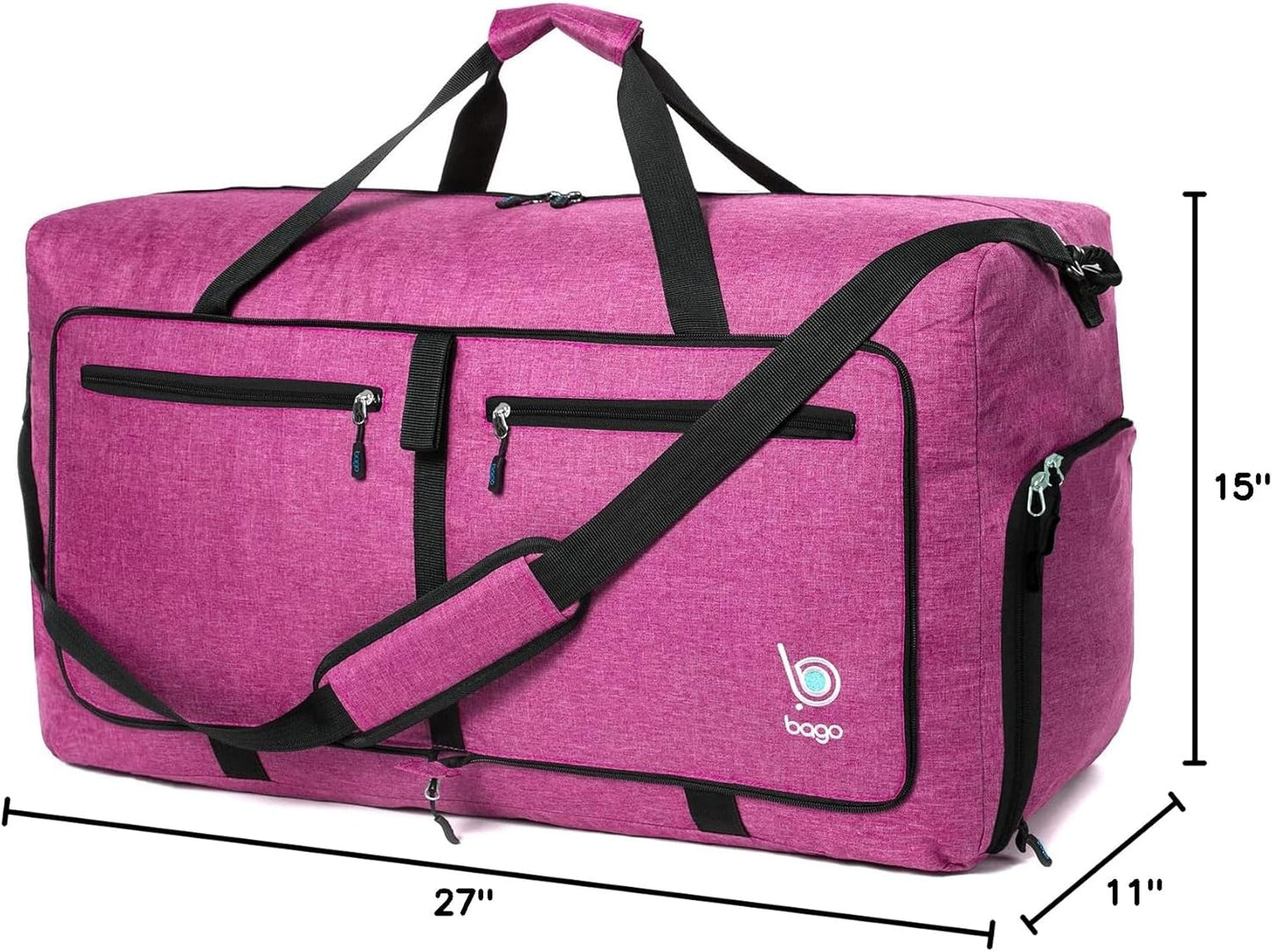 Large Foldable Duffel Bags for Traveling Women & Men - 80L Packable Duffle Bag for Travel with Shoe Compartment - Water Repellant, Heavy Duty, Lightweight Folding & Collapsible (Snowpink)