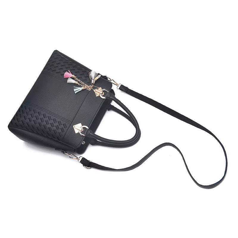 Fashion Women Handbags Tassel PU Leather Totes Bag Top-Handle Embroidery Crossbody Bag Shoulder Bag Lady Simple Style Hand Bags