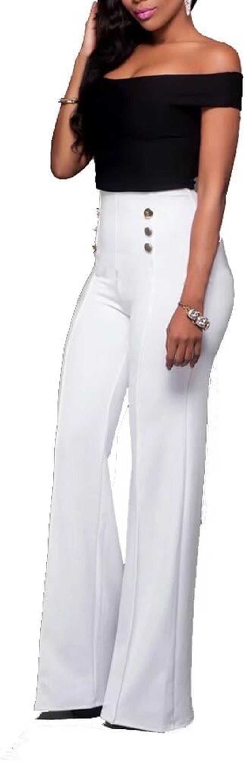Empress Stretchy High Waisted Wide Leg Button-Down Pants with flare