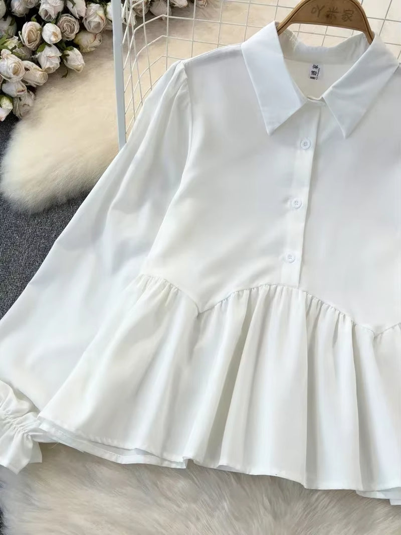 Spring Autumn Women'S Vest Two Piece Set Long Sleeved Waist Lotus Leaf Shirt Two Piece Set Denim Vest Tank Top Women'S Top ML572