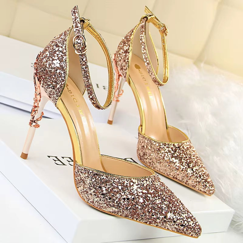 Shoes Heels 2026 New Woman Pumps Sequins High Heels Women Shoes Fashion Ladies Shoes Gold Sliver Stiletto Heels Sandals