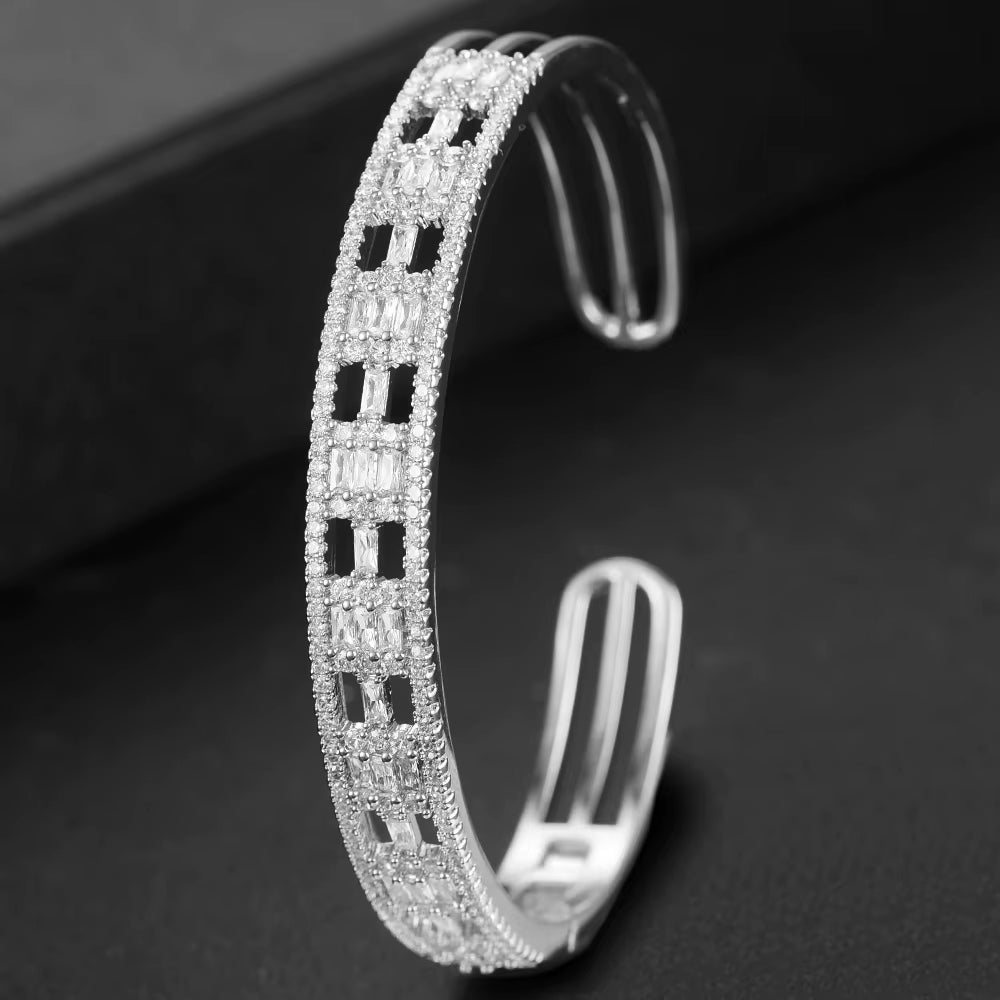 Trendy Luxury Stackable Bangle Cuff for Women Wedding Full Cubic Zircon Crystal CZ Dubai Bracelet Party Jewelry 2020