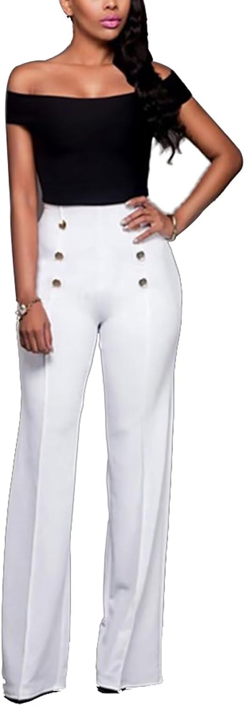 Empress Stretchy High Waisted Wide Leg Button-Down Pants with flare