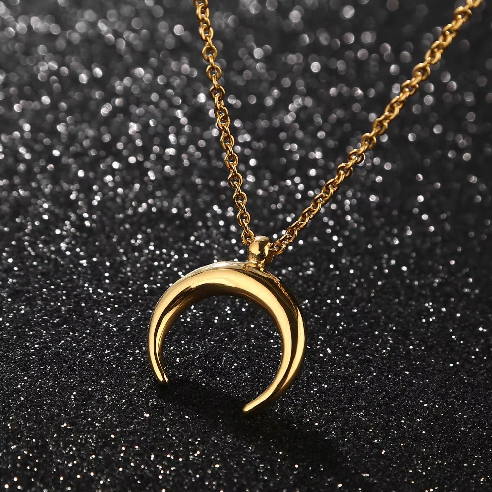 50Cm Exquisite Stainless Steel OX Moon Necklace Half Moon Necklaces Pendants DIY Gift Jewelry