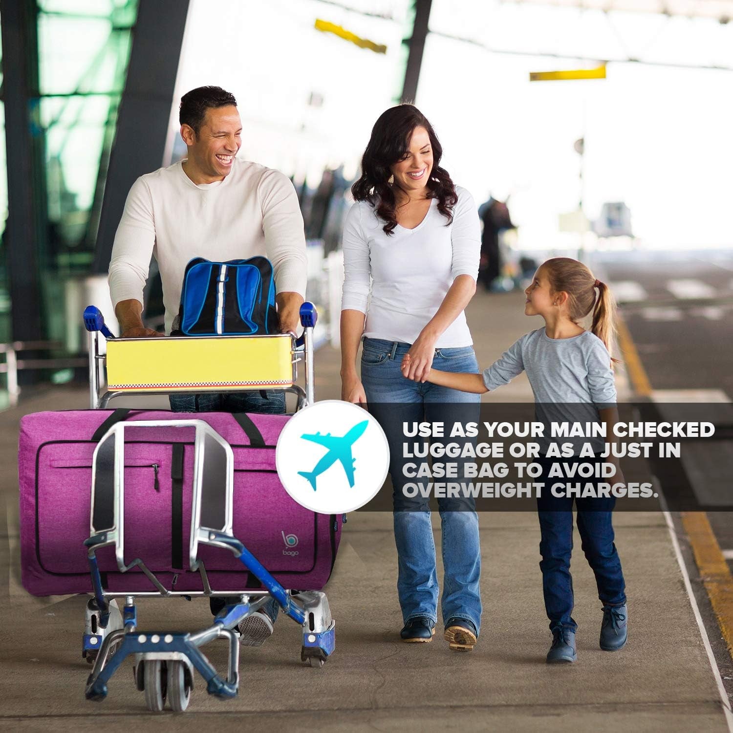 Large Foldable Duffel Bags for Traveling Women & Men - 80L Packable Duffle Bag for Travel with Shoe Compartment - Water Repellant, Heavy Duty, Lightweight Folding & Collapsible (Snowpink)