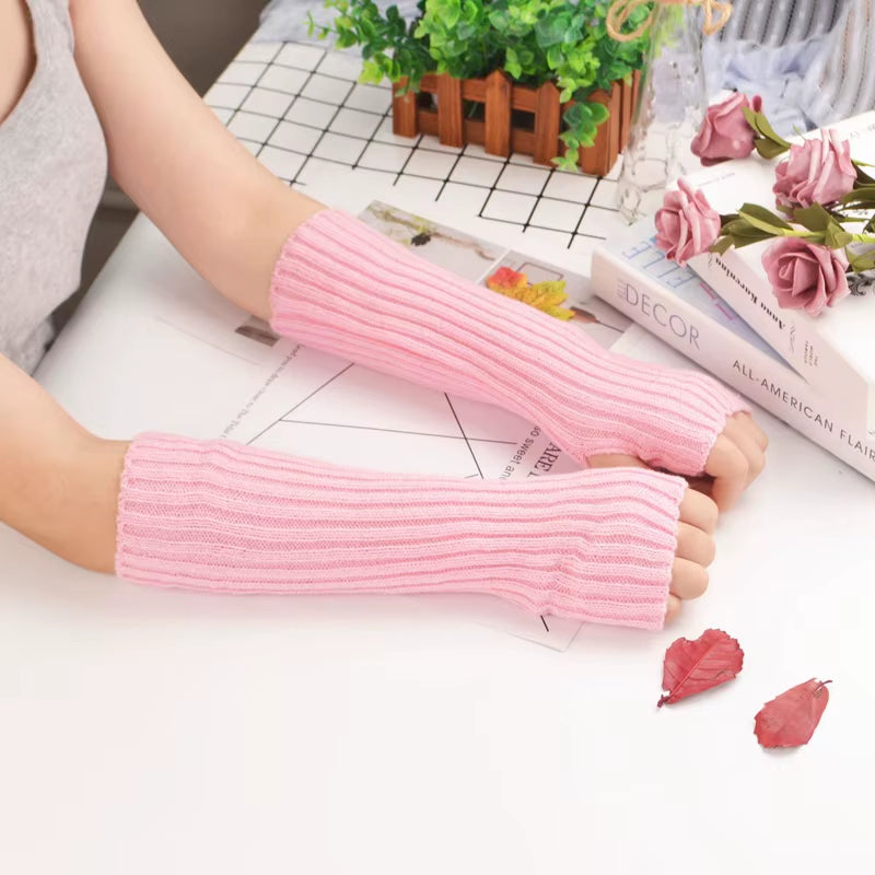 New Women Fingerless Gloves Arm Warmers Goth Knitted Kawaii Work Gloves Ankle Wrist Sleeves Harajuku Anime Cosplay Accessories